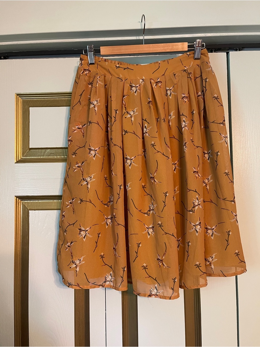 Mustard Floral Pleated Skirt - Women's Skirt